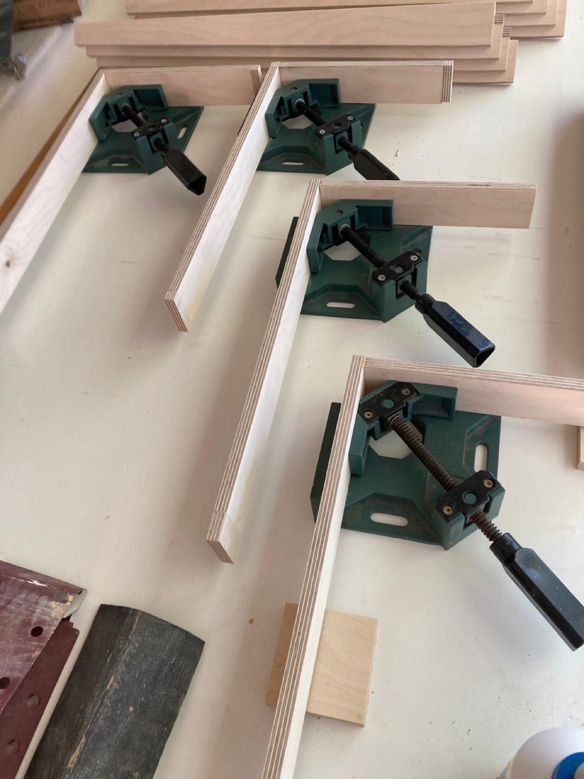 Legs squared and glued in a purpose-built corner jig